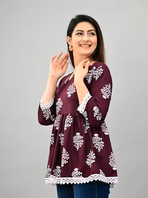 Maroon Luxe Floral Embroidery Lace Top