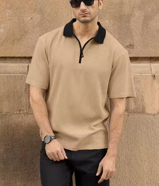 Classic Luxe Beige Zipper Men's Polo