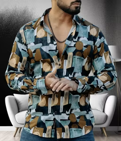 Lycra Printed Men Shirt