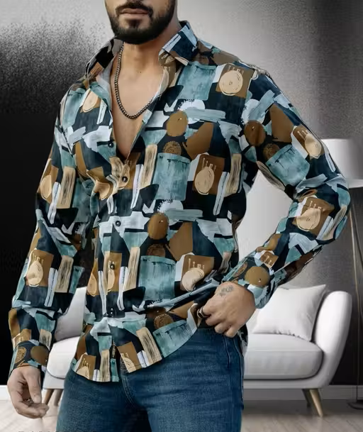 Lycra Printed Men Shirt