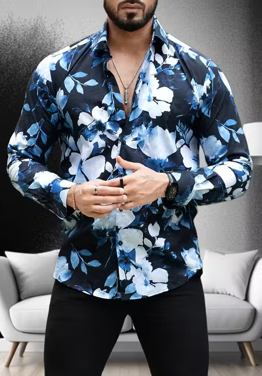 Lycra Floral Printed Men Shirt