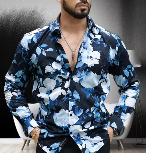 Lycra Floral Printed Men Shirt