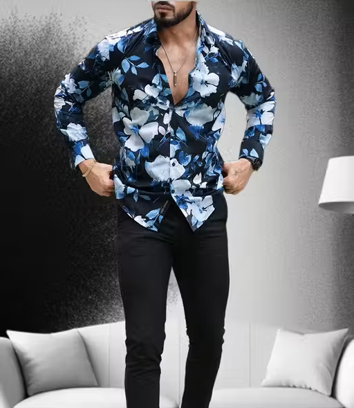 Lycra Floral Printed Men Shirt