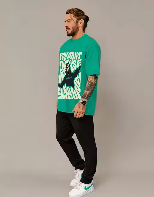 Typography Green Oversized T-Shirt
