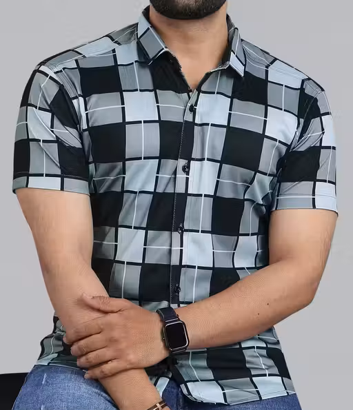 Checked Black Stretchable Shirt