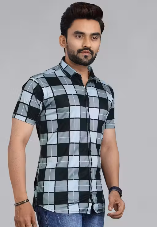 Checked Black Stretchable Shirt