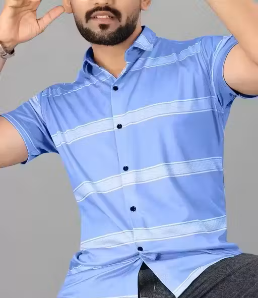 Sky Blue Striped Collar Shirt