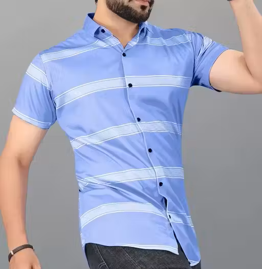 Sky Blue Striped Collar Shirt