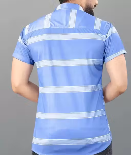 Sky Blue Striped Collar Shirt