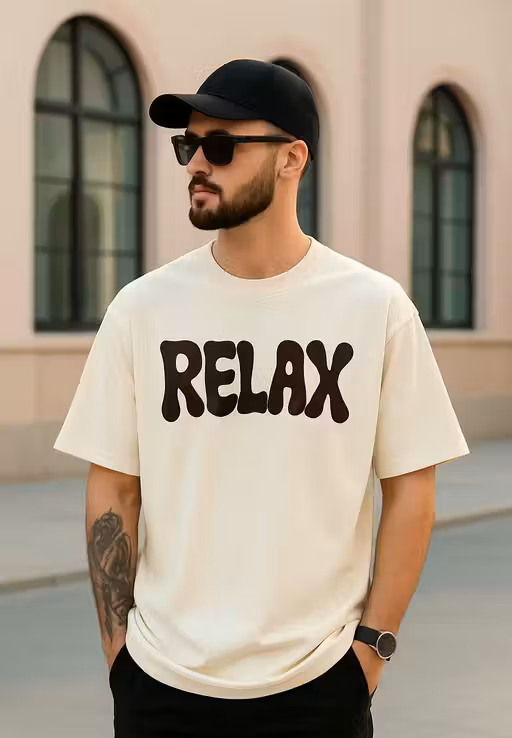 Typography Cream Oversized T-Shirt