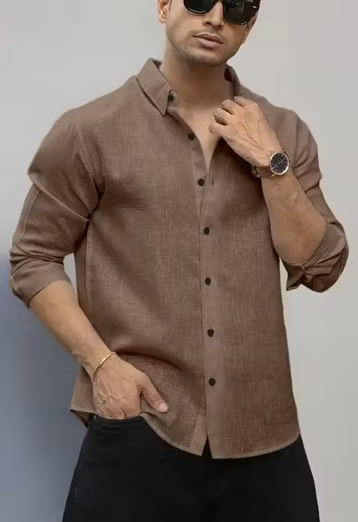 Cotton Linen Coffee Party Wear Shirt