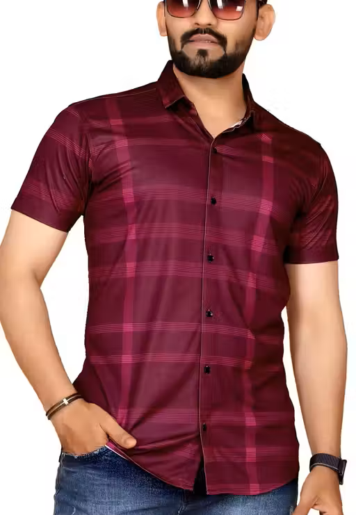 Maroon Striped Collar Shirt