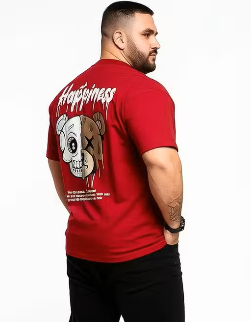 Typography Happiness Red Oversized T-Shirt