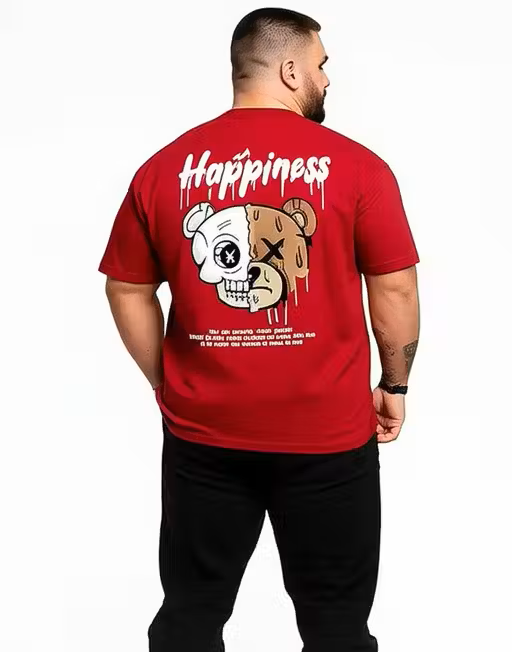 Typography Happiness Red Oversized T-Shirt