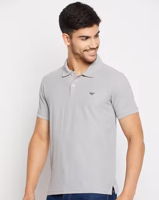Cotton Gray Half Sleeves Solid Polo T-shirt
