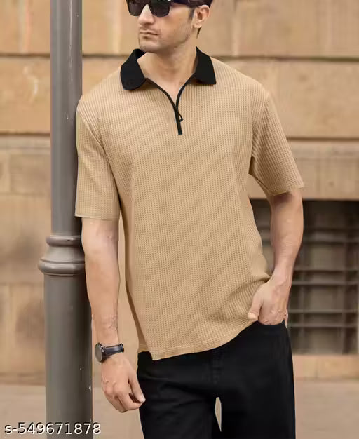 Classic Luxe Beige Zipper Men's Polo