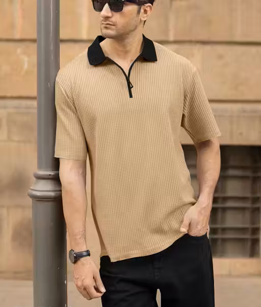 Classic Luxe Beige Zipper Men's Polo