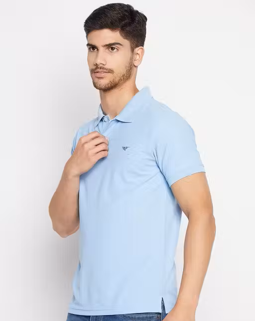 Cotton Sky Blue Half Sleeves Solid Polo T-shirt