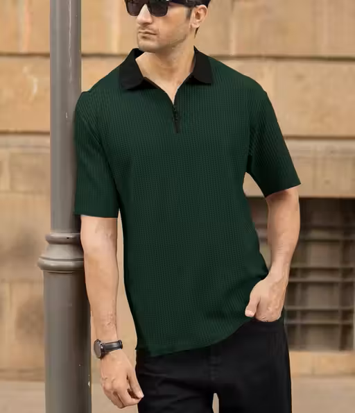 Classic Luxe Olive Green Zipper Men's Polo
