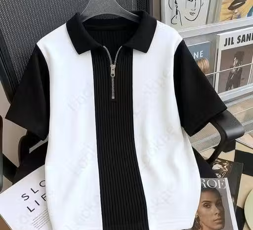 White & Black Zipper Polo T-Shirt