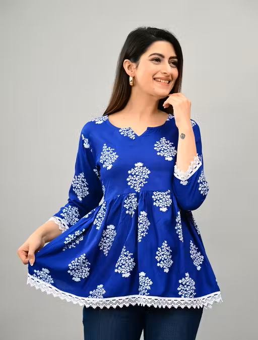 Blue Luxe Floral Embroidery Lace Top