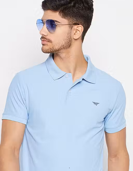 Cotton Sky Blue Half Sleeves Solid Polo T-shirt