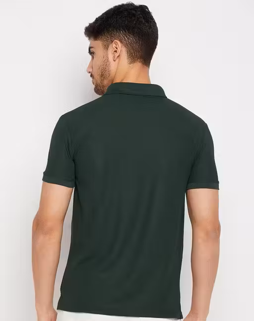 Cotton Olive Green Half Sleeves Solid Polo T-shirt
