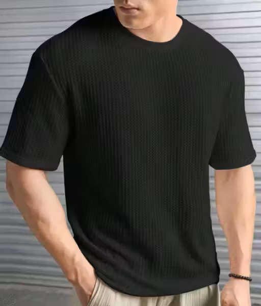 Luxe Popcorn Black Plain T-Shirt Men
