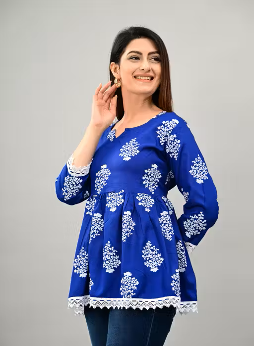 Blue Luxe Floral Embroidery Lace Top