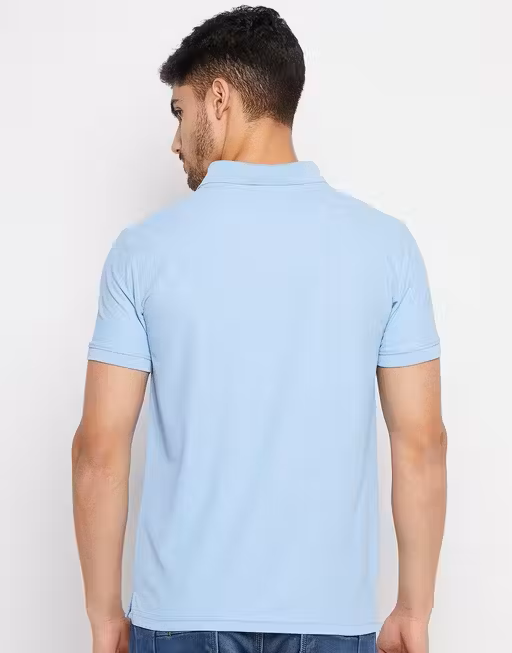 Cotton Sky Blue Half Sleeves Solid Polo T-shirt