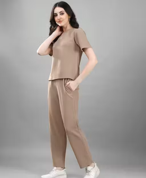 Solid Beige Co-ord Set for Women's