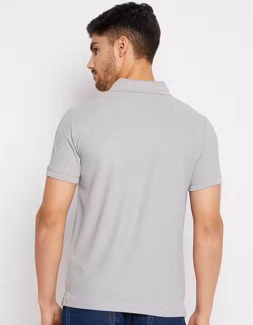 Cotton Gray Half Sleeves Solid Polo T-shirt