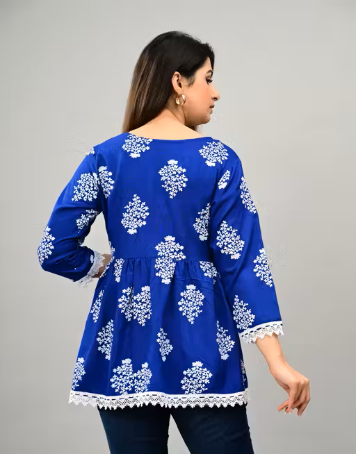Blue Luxe Floral Embroidery Lace Top