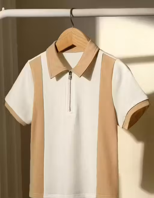 Beige Zipper Polo T-Shirt