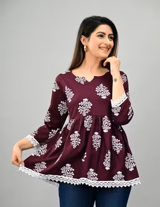 Maroon Luxe Floral Embroidery Lace Top