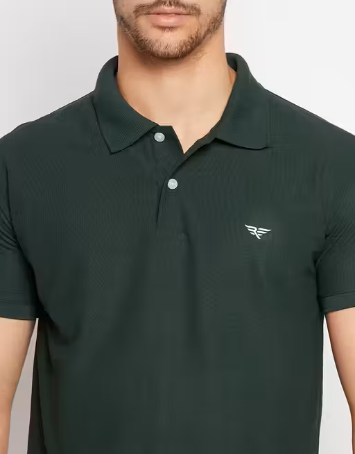 Cotton Olive Green Half Sleeves Solid Polo T-shirt