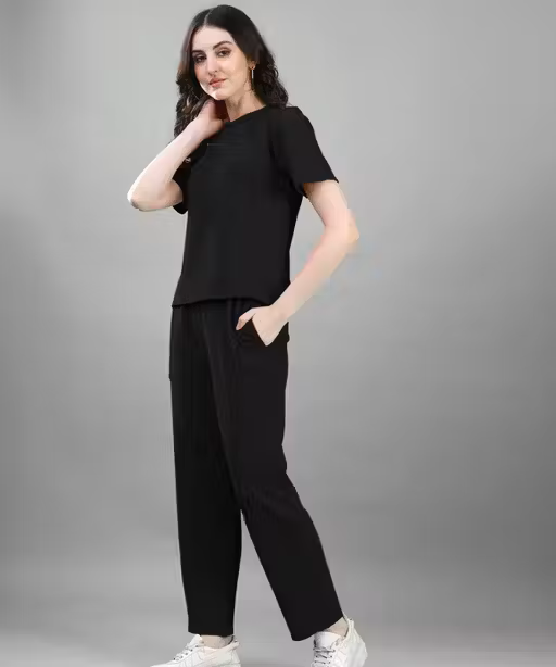Solid Black Co-ord Set for Women's