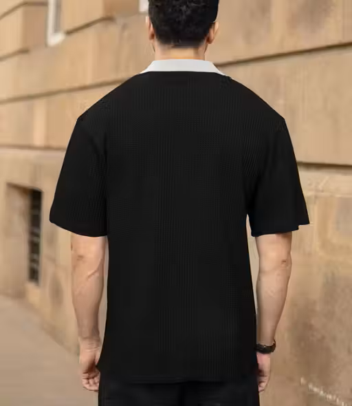 Classic Luxe Black Polo With White Collar Zipper edition