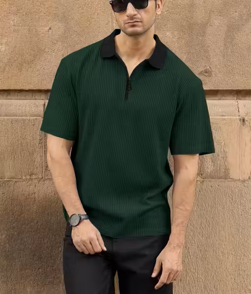 Classic Luxe Olive Green Zipper Men's Polo