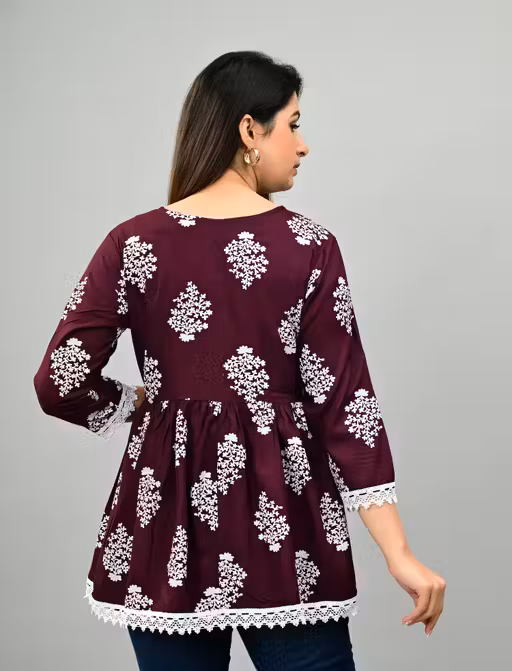Maroon Luxe Floral Embroidery Lace Top