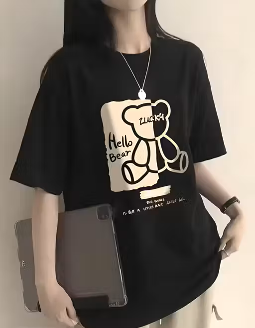 Graphic Cute Women's Oversized Black T shirt