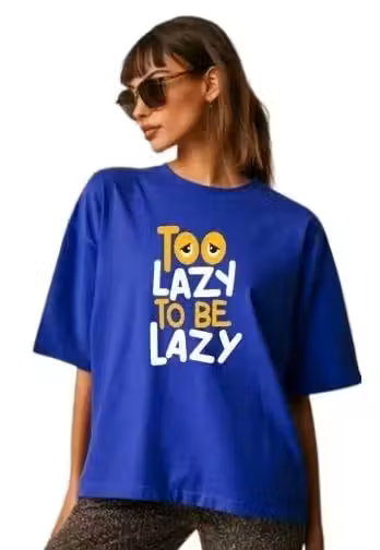 Typography Blue  Oversized Women T-Shirt