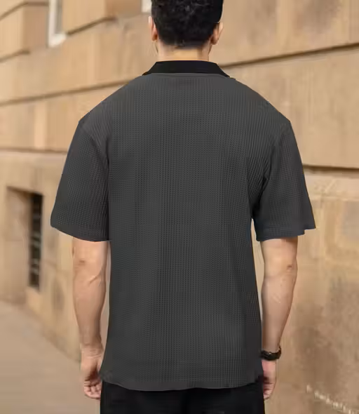 Classic Bold Gray Polo With White Collar Zipper edition