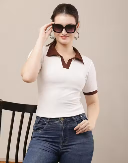 Lycra Short Sleeves White Top