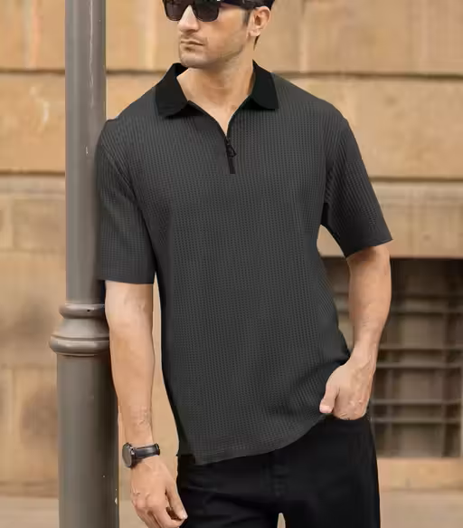 Classic Bold Gray Polo With White Collar Zipper edition