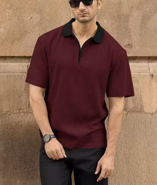 Classic Luxe Maroon Zipper Men's Polo