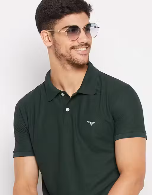 Cotton Olive Green Half Sleeves Solid Polo T-shirt