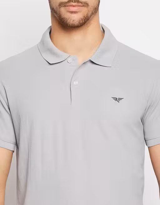 Cotton Gray Half Sleeves Solid Polo T-shirt