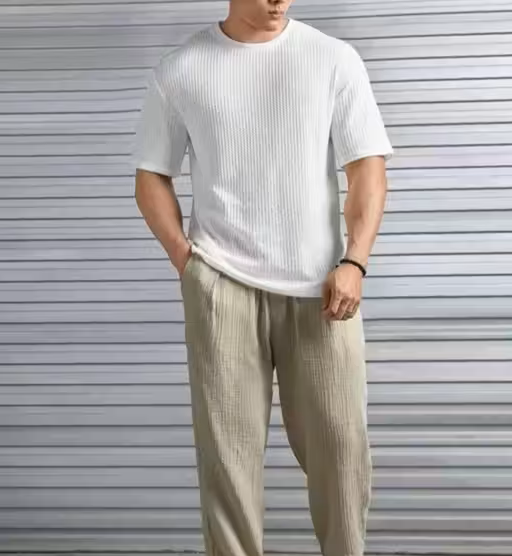 Luxe Popcorn White Plain T-Shirt Men