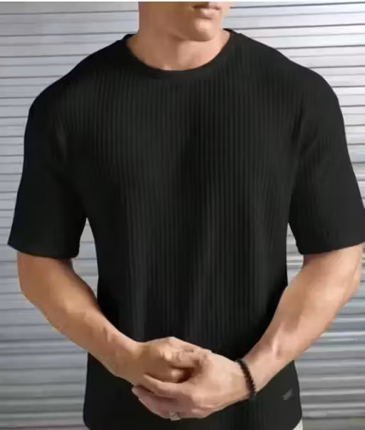 Luxe Popcorn Black Plain T-Shirt Men
